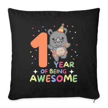 Rhinoceros for 1st birthday for children one year old - Sofa pillowcase 17,3'' x 17,3'' (45 x 45 cm) - black - Front