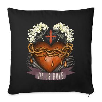 Jésus-Christ, Sacré-Cœur, Couronne d’épines, Proverbe - Housse de coussin décorative 45 x 45 cm - noir - Devant