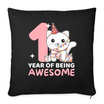 Cat for 1st birthday for children one year old - Sofa pillowcase 17,3'' x 17,3'' (45 x 45 cm) - black - Front