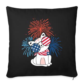 Katze, Amerika, 4th July, USA Flagge USA-Feuerwerk - Sofakissenbezug 45 x 45 cm - Schwarz - Vorne