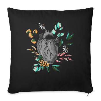 Anatomical Heart And Flowers - Sofa pillowcase 17,3'' x 17,3'' (45 x 45 cm) - black - Front