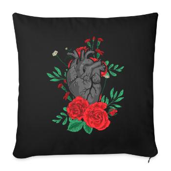 Anatomical Heart And Flowers - Sofa pillowcase 17,3'' x 17,3'' (45 x 45 cm) - black - Front