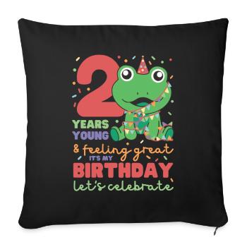 Grenouille pour le 2ème anniversaire Enfants de deux ans - Housse de coussin décorative 45 x 45 cm - noir - Devant