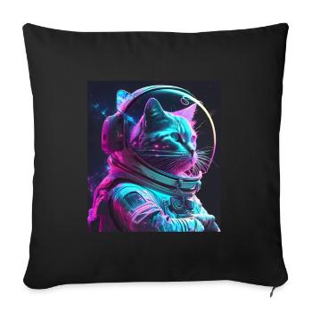 Cat Kitten Space Astronaut Cosmos Neon - Sofa pillowcase 17,3'' x 17,3'' (45 x 45 cm) - black - Front