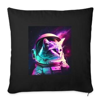 Cat Kitten Space Astronaut Cosmos Neon - Sofa pillowcase 17,3'' x 17,3'' (45 x 45 cm) - black - Front