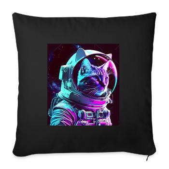 Cat Kitten Space Astronaut Cosmos Neon - Sofa pillowcase 17,3'' x 17,3'' (45 x 45 cm) - black - Front