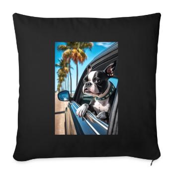 Boston Terrier Sunglasses Beach Palm Summer - Sofa pillowcase 17,3'' x 17,3'' (45 x 45 cm) - black - Front