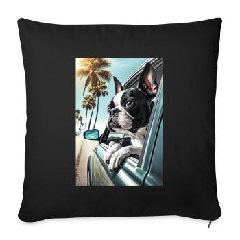 Boston Terrier Sunglasses Beach Palm Summer - Sofa pillowcase 17,3'' x 17,3'' (45 x 45 cm) - black - Front