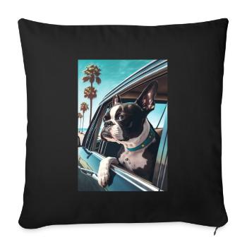 Boston Terrier Sunglasses Beach Palm Summer - Sofa pillowcase 17,3'' x 17,3'' (45 x 45 cm) - black - Front