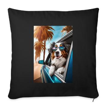 Australian Shepherd Sunglasses Beach Palm Trees - Sofa pillowcase 17,3'' x 17,3'' (45 x 45 cm) - black - Front