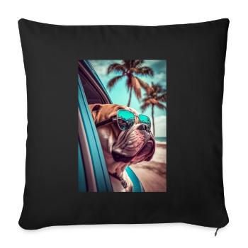 English Bulldog Sunglasses Beach Palms - Sofa pillowcase 17,3'' x 17,3'' (45 x 45 cm) - black - Front