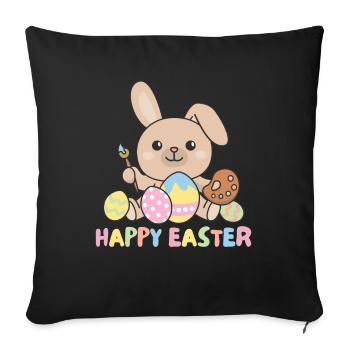 joyeuse Pâques lapin doux Pâques avec œufs de Pâques - Housse de coussin décorative 45 x 45 cm - noir - Devant