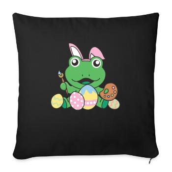 joyeuses Pâques douce grenouille Pâques avec œufs de Pâques - Housse de coussin décorative 45 x 45 cm - noir - Devant
