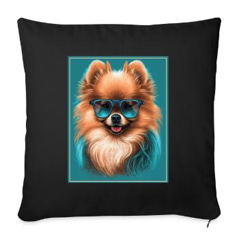 Spitz Poméranien miniature Lunettes de soleil Chien - Housse de coussin décorative 45 x 45 cm - noir - Devant