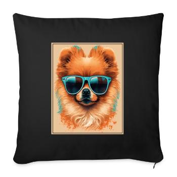 Zwergspitz Pomeranian Sonnenbrill Brille Hund - Sofakissenbezug 45 x 45 cm - Schwarz - Vorne