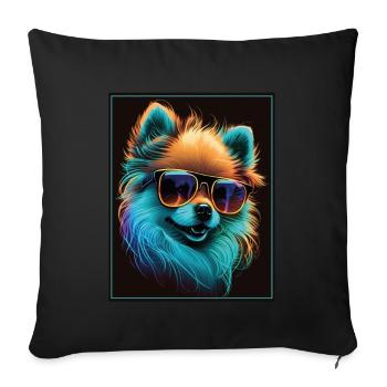 Spitz Poméranien miniature Lunettes de soleil Chien - Housse de coussin décorative 45 x 45 cm - noir - Devant