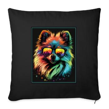 Spitz Poméranien miniature Lunettes de soleil Chien - Housse de coussin décorative 45 x 45 cm - noir - Devant
