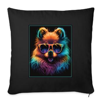 Zwergspitz Pomeranian Sonnenbrill Brille Hund - Sofakissenbezug 45 x 45 cm - Schwarz - Vorne