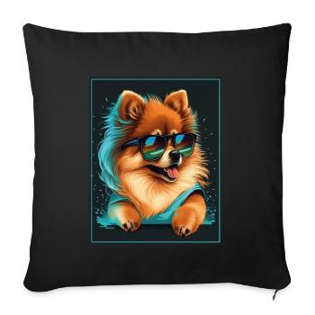 Spitz Poméranien miniature Lunettes de soleil Chien - Housse de coussin décorative 45 x 45 cm - noir - Devant