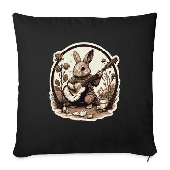 Lapin Banjo Guitare Bunny Lapin Musique de Pâques - Housse de coussin décorative 45 x 45 cm - noir - Devant