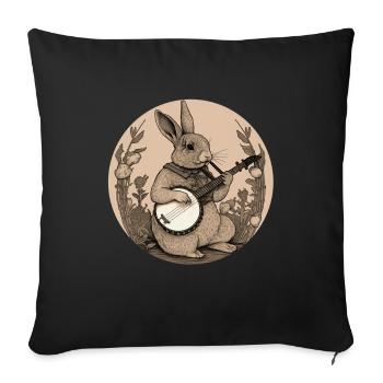 Lapin Banjo Guitare Bunny Lapin Musique de Pâques - Housse de coussin décorative 45 x 45 cm - noir - Devant