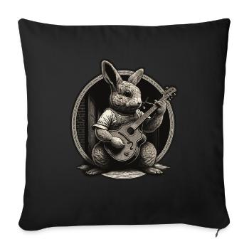 Lapin Banjo Guitare Bunny Lapin Musique de Pâques - Housse de coussin décorative 45 x 45 cm - noir - Devant