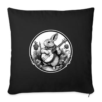 Lapin Banjo Guitare Bunny Lapin Musique de Pâques - Housse de coussin décorative 45 x 45 cm - noir - Devant