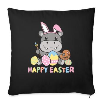 happy easter sweet hippo Easter with Easter eggs - Sofa pillowcase 17,3'' x 17,3'' (45 x 45 cm) - black - Front