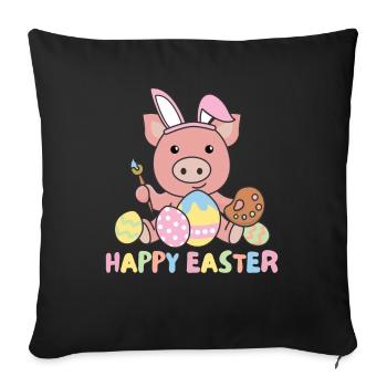 joyeux cochon de Pâques sucré Pâques avec des œufs de Pâques - Housse de coussin décorative 45 x 45 cm - noir - Devant