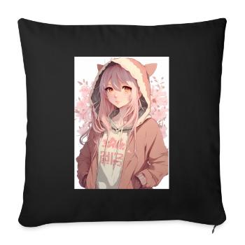Anime Girl Waifu Japanese Aesthetic Kawaii Otaku - Sofakissenbezug 45 x 45 cm - Schwarz - Vorne