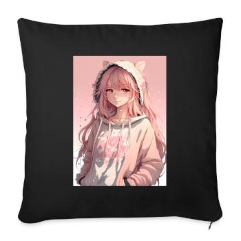Anime Girl Waifu Japanese Aesthetic Kawaii Otaku - Sofakissenbezug 45 x 45 cm - Schwarz - Vorne