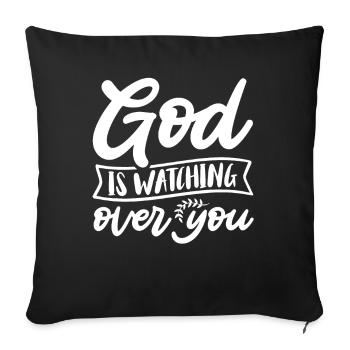 Dieu veille sur toi Jésus religieusement chrétien - Housse de coussin décorative 45 x 45 cm - noir - Devant