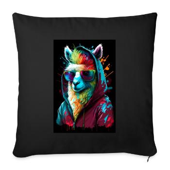 Lama Alpaca Sunglasses Hoodie Rainbow Colors - Sofa pillowcase 17,3'' x 17,3'' (45 x 45 cm) - black - Front