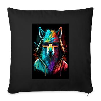 Lama Alpaca Sunglasses Hoodie Rainbow Colors - Sofa pillowcase 17,3'' x 17,3'' (45 x 45 cm) - black - Front