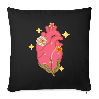 Anatomical Heart And Flowers - Sofa pillowcase 17,3'' x 17,3'' (45 x 45 cm) - black - Front