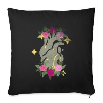 Anatomical Heart And Flowers - Sofa pillowcase 17,3'' x 17,3'' (45 x 45 cm) - black - Front
