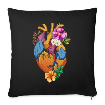 Anatomical Heart And Flowers - Sofa pillowcase 17,3'' x 17,3'' (45 x 45 cm) - black - Front