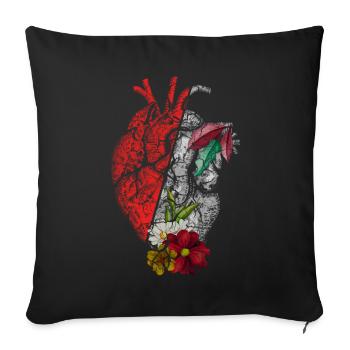 Anatomical Heart And Flowers - Sofa pillowcase 17,3'' x 17,3'' (45 x 45 cm) - black - Front