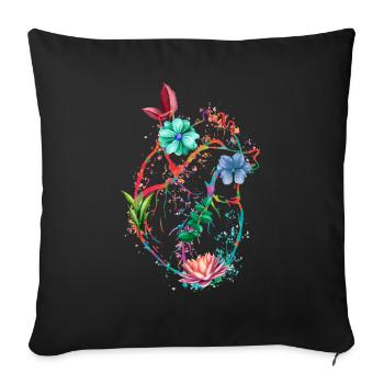 Anatomical Heart And Flowers - Sofa pillowcase 17,3'' x 17,3'' (45 x 45 cm) - black - Front