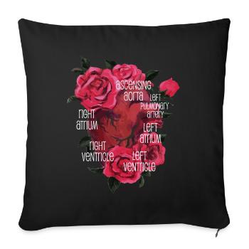 Anatomical Heart And Flowers - Sofa pillowcase 17,3'' x 17,3'' (45 x 45 cm) - black - Front