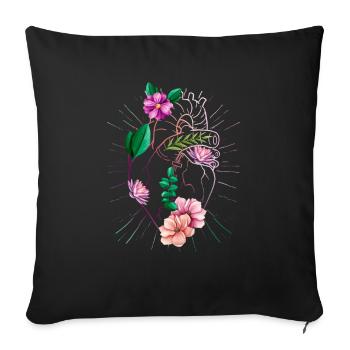 Anatomical Heart And Flowers - Sofa pillowcase 17,3'' x 17,3'' (45 x 45 cm) - black - Front