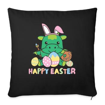 joyeuse Pâques doux dragon Pâques avec œufs de Pâques - Housse de coussin décorative 45 x 45 cm - noir - Devant