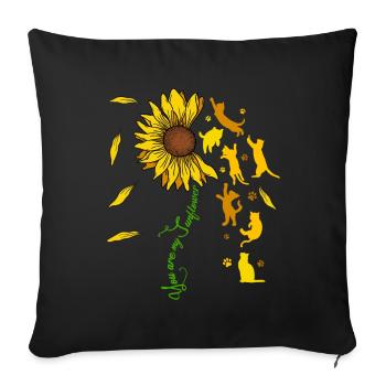 Tu es mon chat tournesol soleil - Housse de coussin décorative 45 x 45 cm - noir - Devant