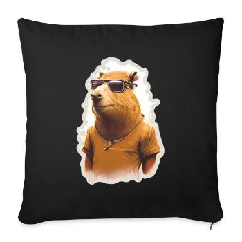Capybara Capybara Cochon d’Inde Mèmes rongeurs - Housse de coussin décorative 45 x 45 cm - noir - Devant