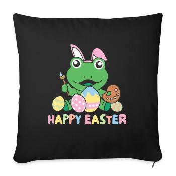 joyeuses Pâques douce grenouille Pâques avec œufs de Pâques - Housse de coussin décorative 45 x 45 cm - noir - Devant