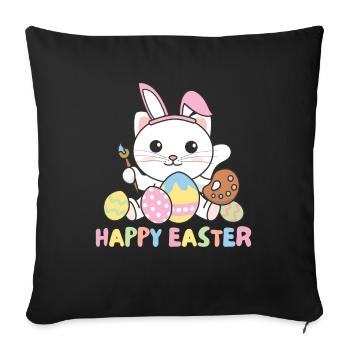 happy easter süßes Katze Ostern mit Ostereiern - Sofakissenbezug 45 x 45 cm - Schwarz - Vorne