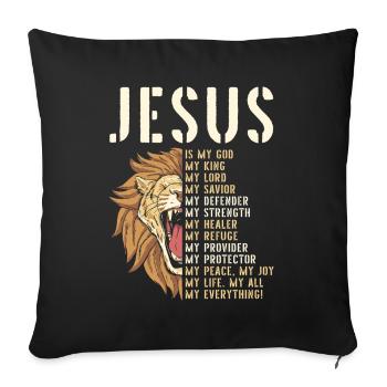 Jésus est mon Dieu Lion de Juda Chrétien - Housse de coussin décorative 45 x 45 cm - noir - Devant