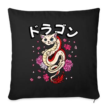 Japanese Anime Fantasy Animal Lotus Floral - Sofa pillowcase 17,3'' x 17,3'' (45 x 45 cm) - black - Front