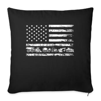 Remorque de construction du drapeau patriotique américain - Housse de coussin décorative 45 x 45 cm - noir - Devant