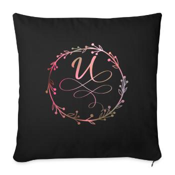 Monogramm, Buchstabe U, Kalligrafie Ornament - Sofakissenbezug 45 x 45 cm - Schwarz - Vorne